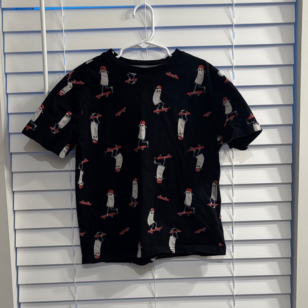 Black T-Shirt with Skateboarding Ghost Print